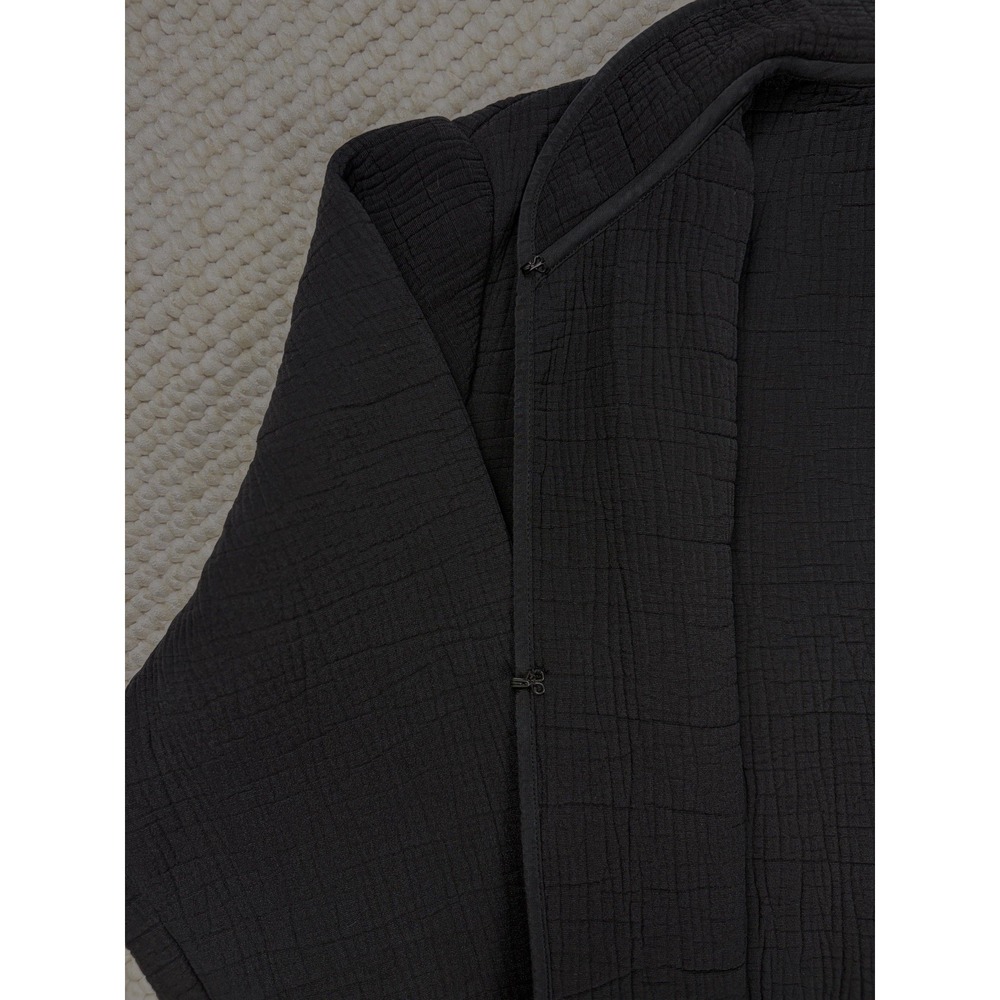 Eileen Fisher Black Silk Blend Crinkle Sponge Jacket Small Mandarin Stand Collar - Picture 2 of 6